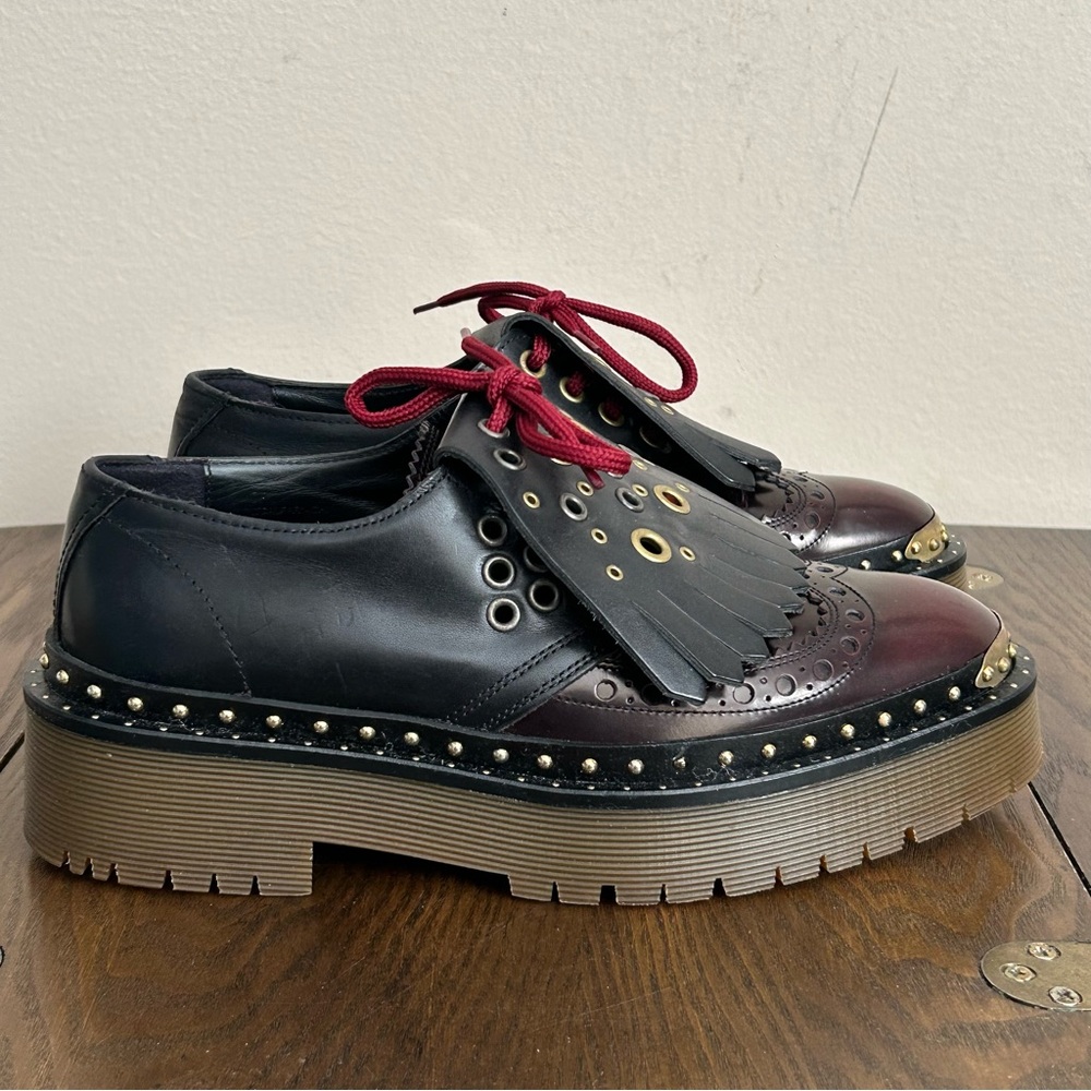 Burberry Shoes Two Tone Brouge Leather Bissett Fringe Slip-on Platform 36.5 /6.5